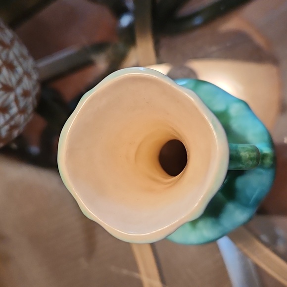 Vintage 1964 Hand Painted Ceramic Teal Blue and Green Bud Vase - Picture 5 of 6